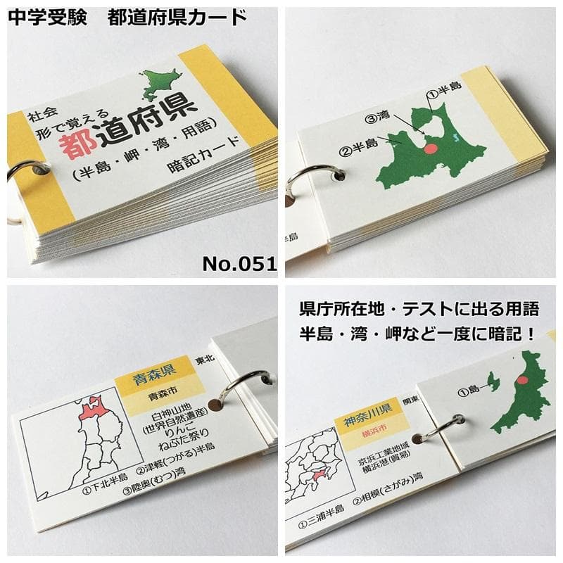 084】中学受験対策 社会の地理、歴史、公民 暗記カードセット 中学入試