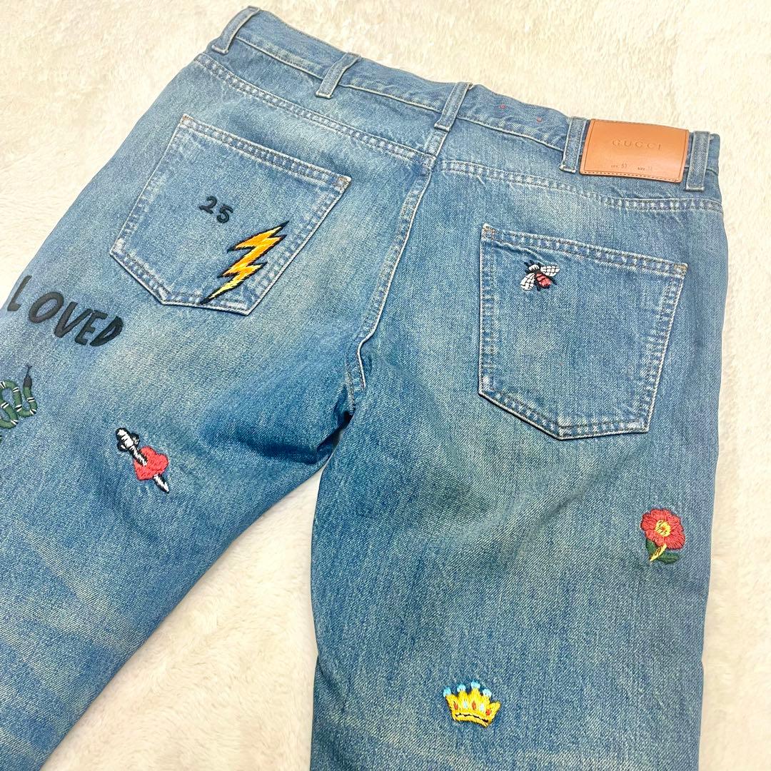 GUCCI グッチ シンボルズ マルチエンブロイダリー テーパード デニム