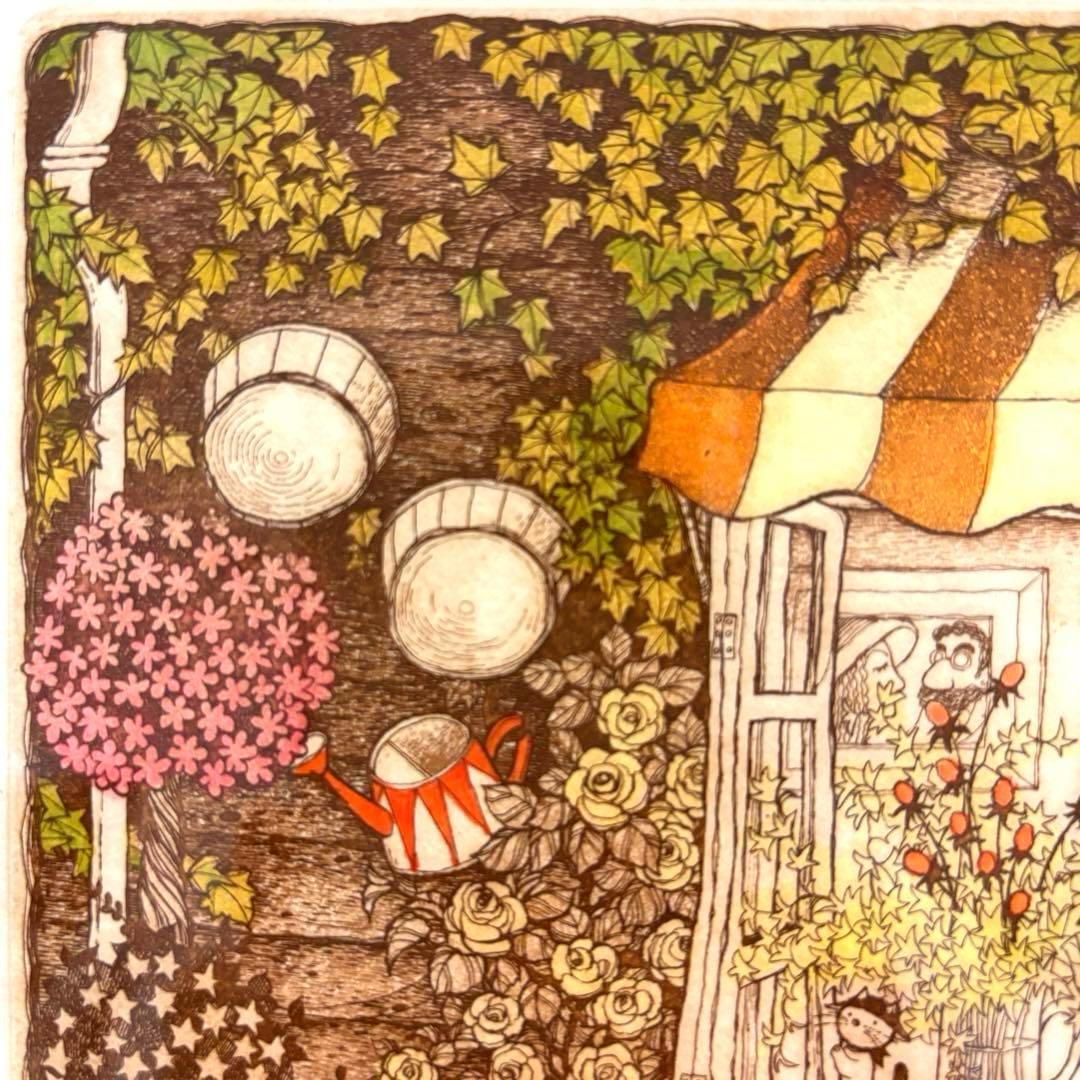 上砂理佳 開かれた大きな窓 エッチング サイン 犬 版画 絵画