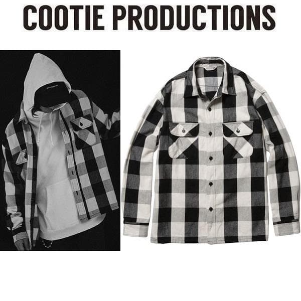 COOTIE バッファローチェックシャツ ブラック×アイボリーXL ワイド KJ