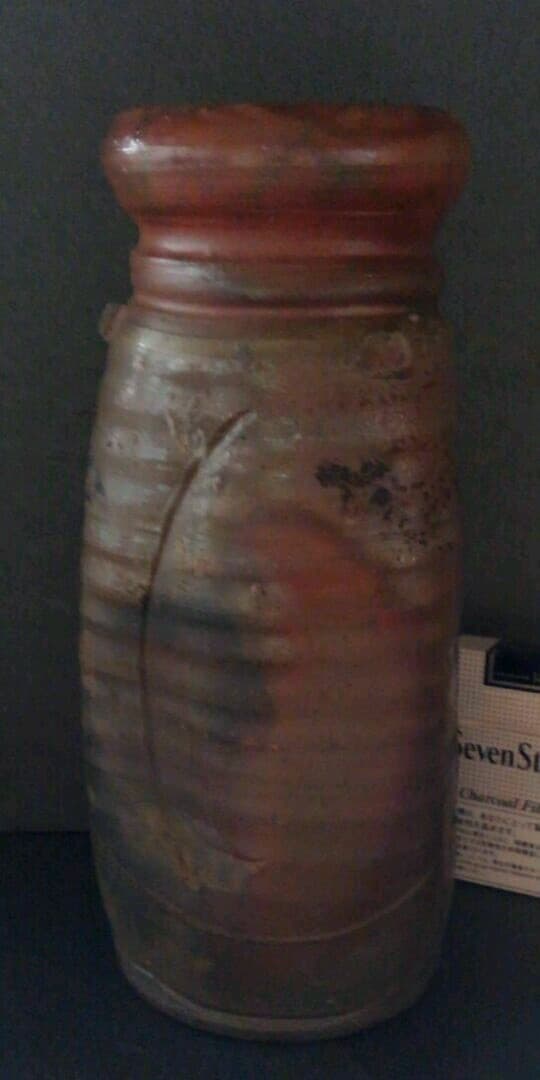 備前焼　木村陶峰作　窯変　ぼた餅　 花瓶　花入れ　共箱 楽天市場】【現品限り】 備前焼 耳付 花入 木村陶峰作 桐箱入り : お