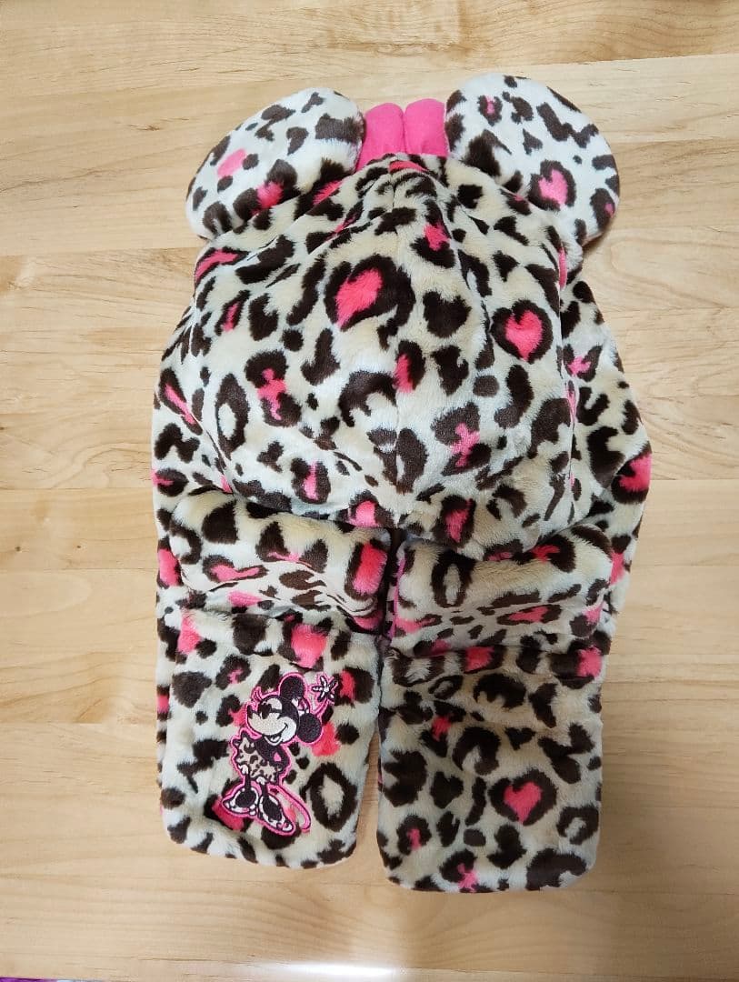 ミニーマウス　ヒョウ柄　フリース帽子　ファンキャプ