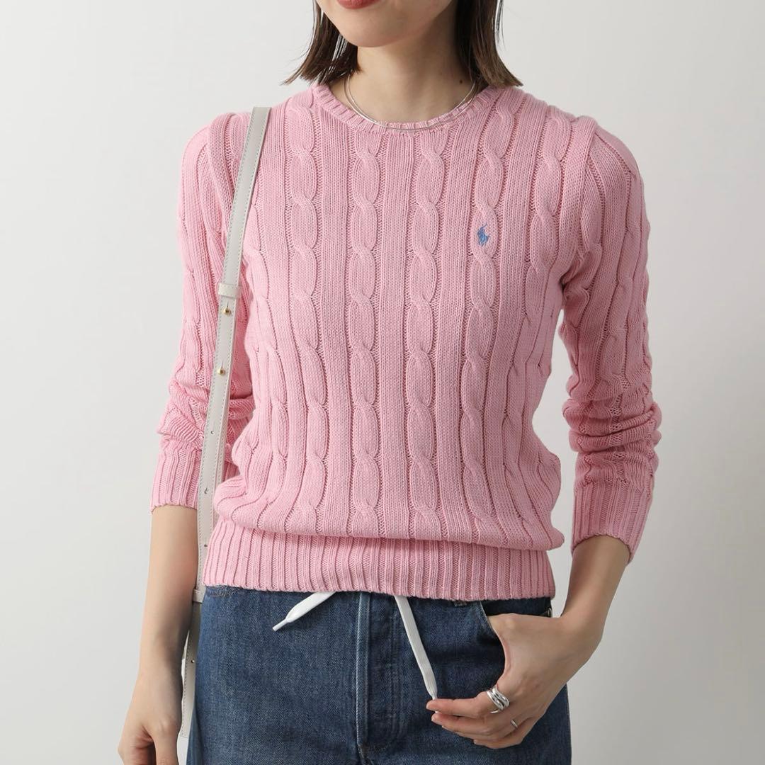 美品 ポロラルフローレン ケーブルニット ピンク コットン S - メルカリ