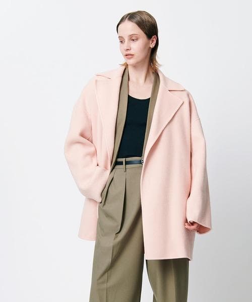 N.O.R.C】 ノークベルテッドミドル丈リバーコート・ピンク - メルカリ