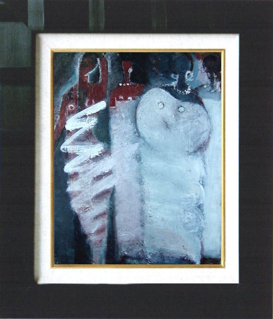 油絵 菅家令子 絵 絵画インテリア額付(青緑＋金色の枠) F4-72023 女性