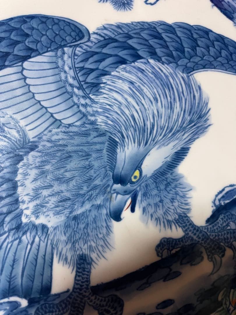 有田焼日本画 鳥と松の陶磁器絵画(未使用長期保管品)