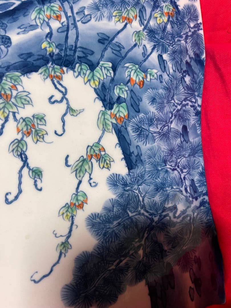 有田焼日本画 鳥と松の陶磁器絵画(未使用長期保管品)