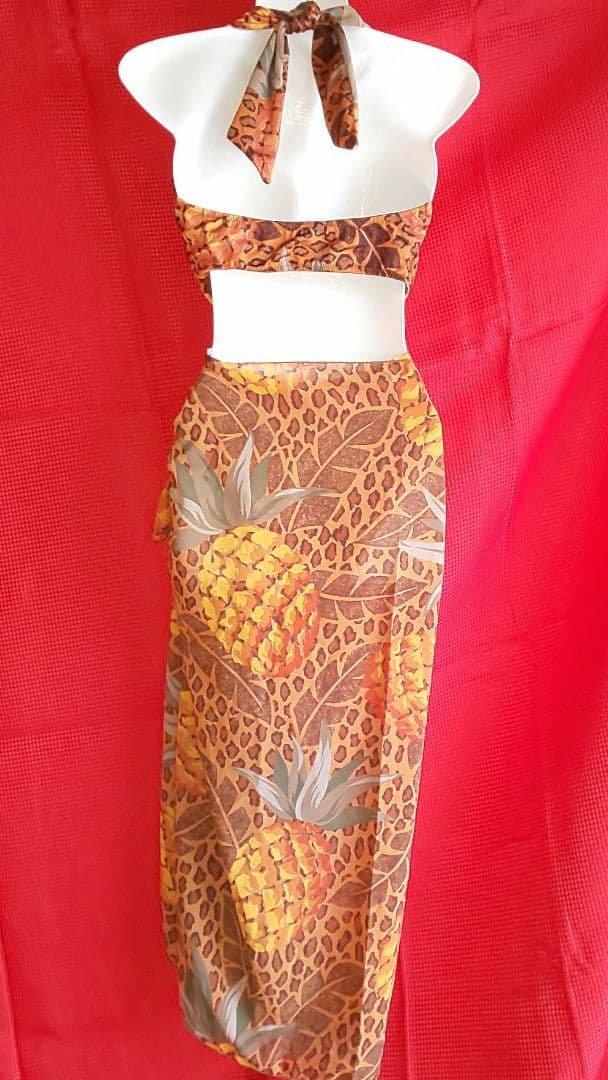 水着 ワンピース ハイレグ パレオ レオパード フルーツ ブラウン 体型カバー