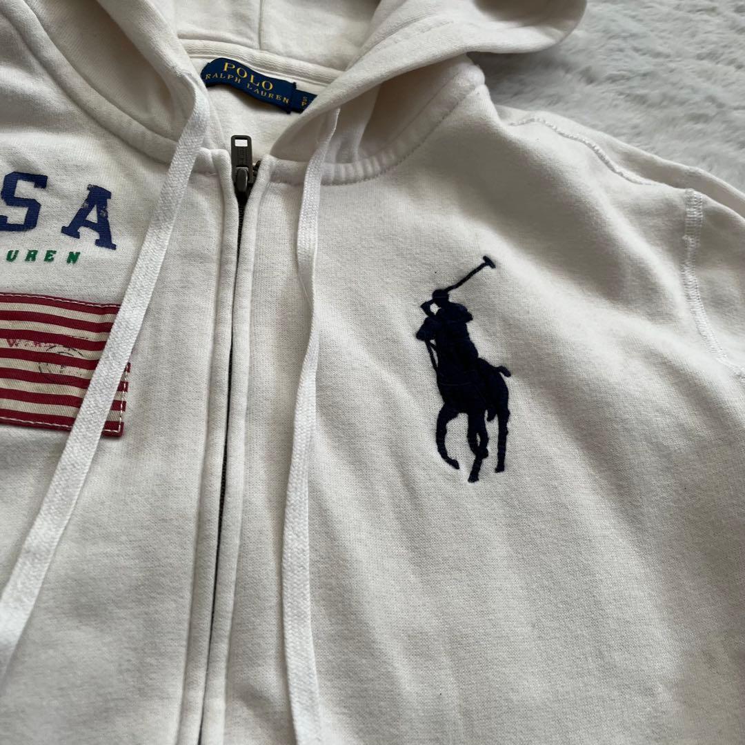 Polo Ralph Lauren ジップパーカー ビッグポニー ホワイト S - メルカリ