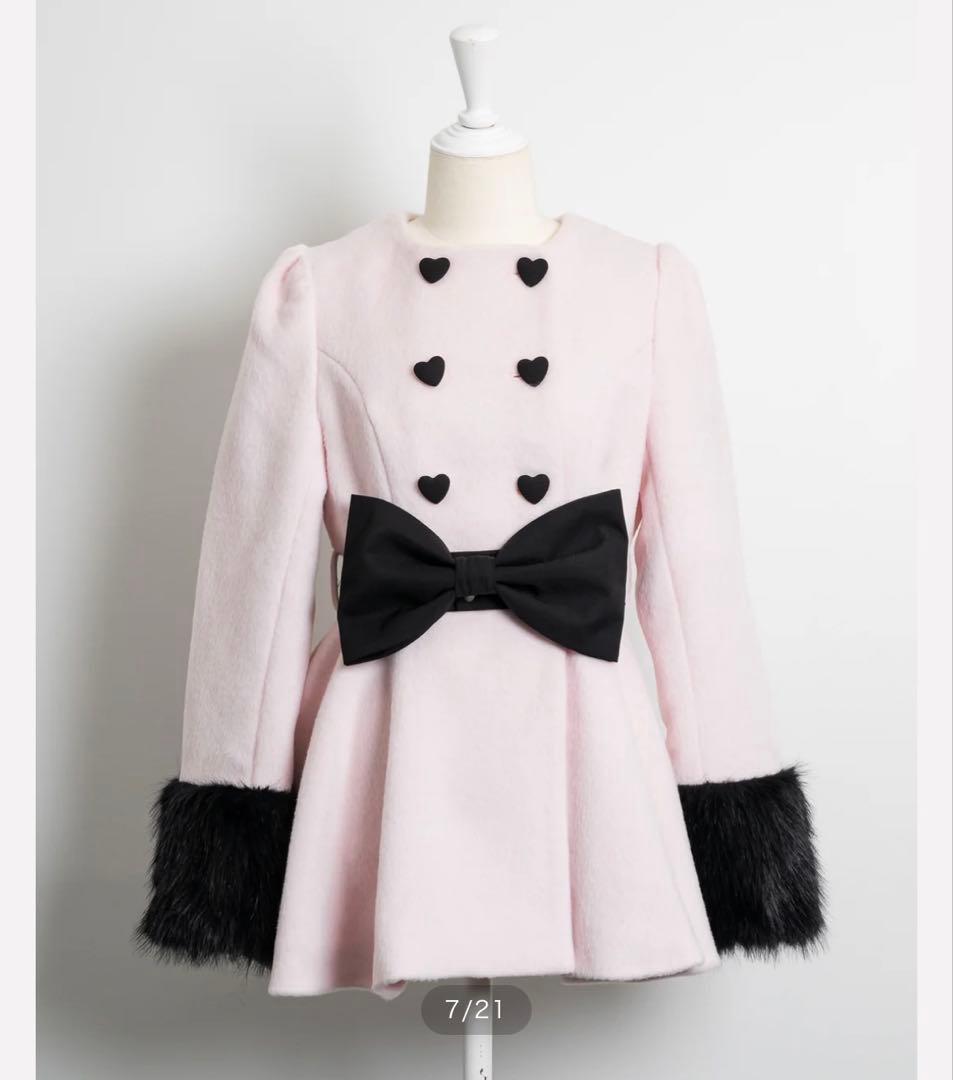 pium コート ハートボタンリボンベルトシャギーコート ピンク - メルカリ