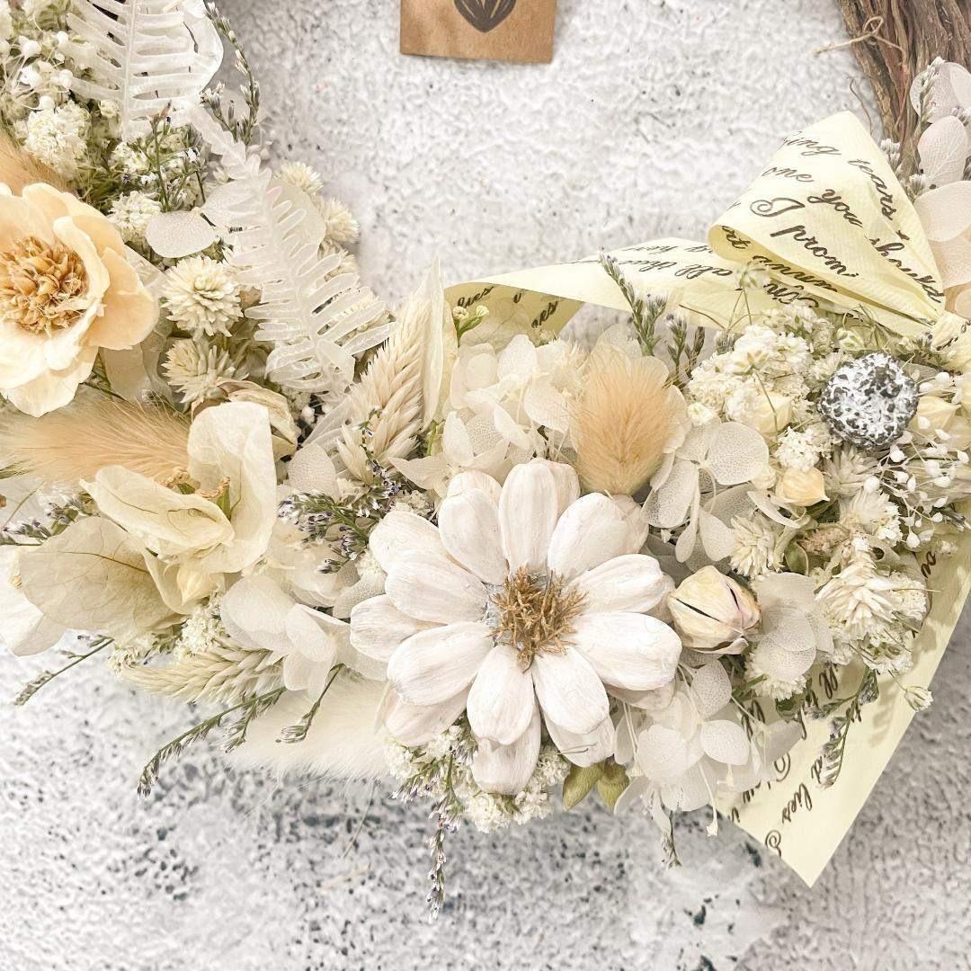 ☆春 ナチュラルドライフラワーリース 上品ホワイト×ベージュ 玄関