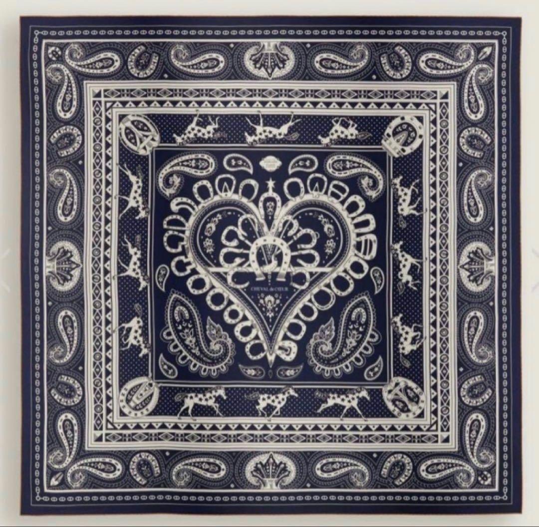 新品 エルメス カシシル 140シュヴァルドゥクールバンダナ 2025AW 紺