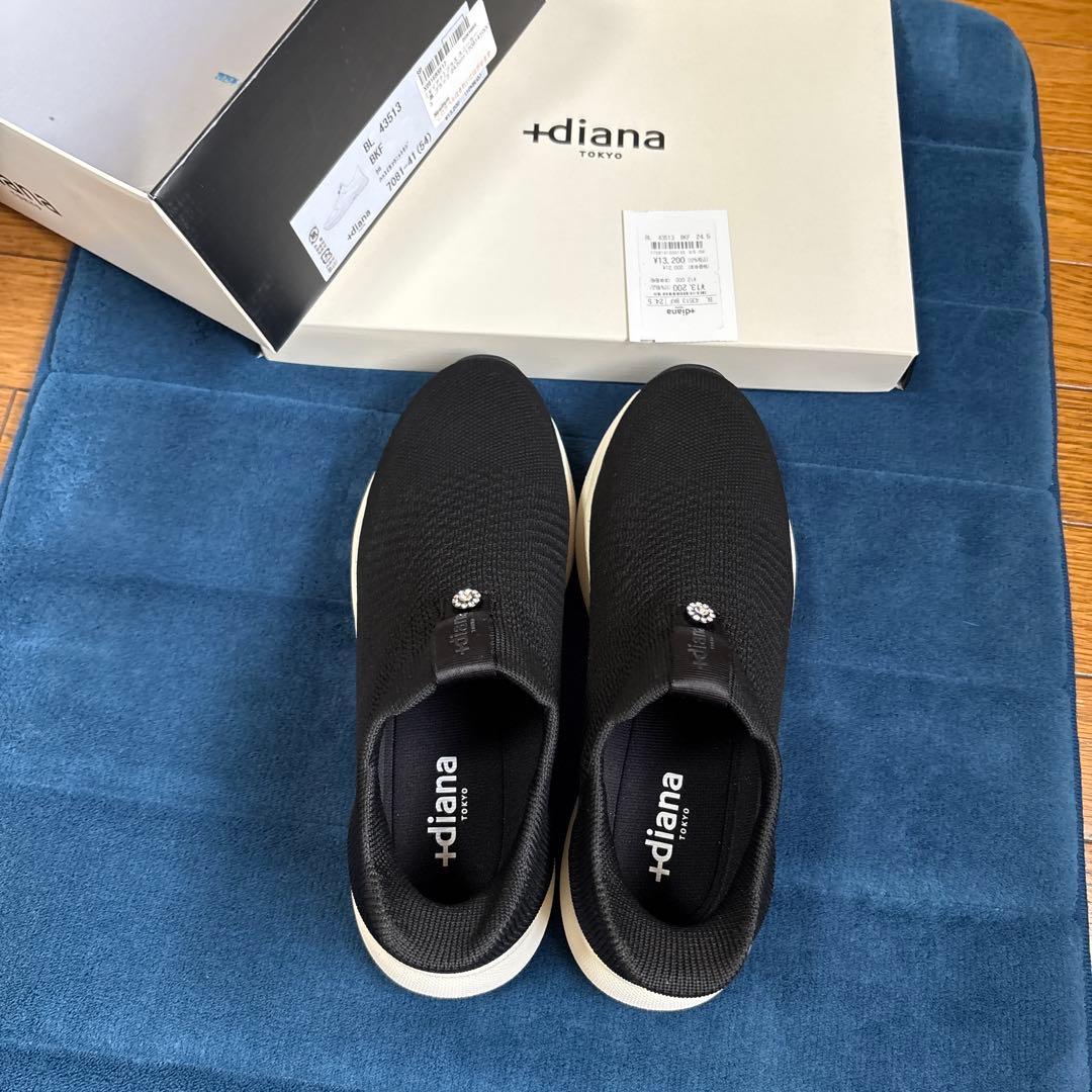 +diana ブラック スリッポンスニーカー diana（プラスダイアナ） スリッポン 「撥水加工」軽量ニットソックス