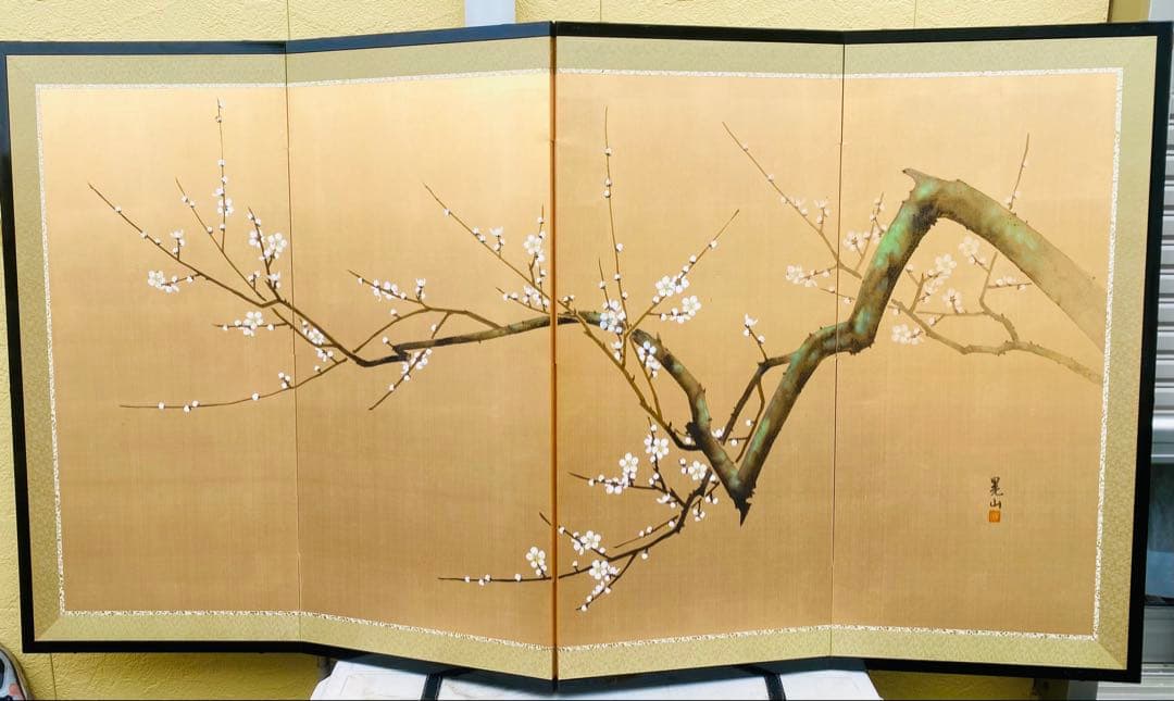 梅の花 屏風 日本画 160cm x 90cm 楽天市場】梅の花 絵画 和風 日本画 インテリア リトグラフ 版画 濱田