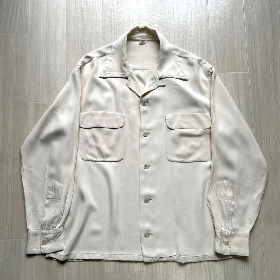 50s レーヨン ギャバ シャツ 白 ヴィンテージ ロカビリー 40s - メルカリ