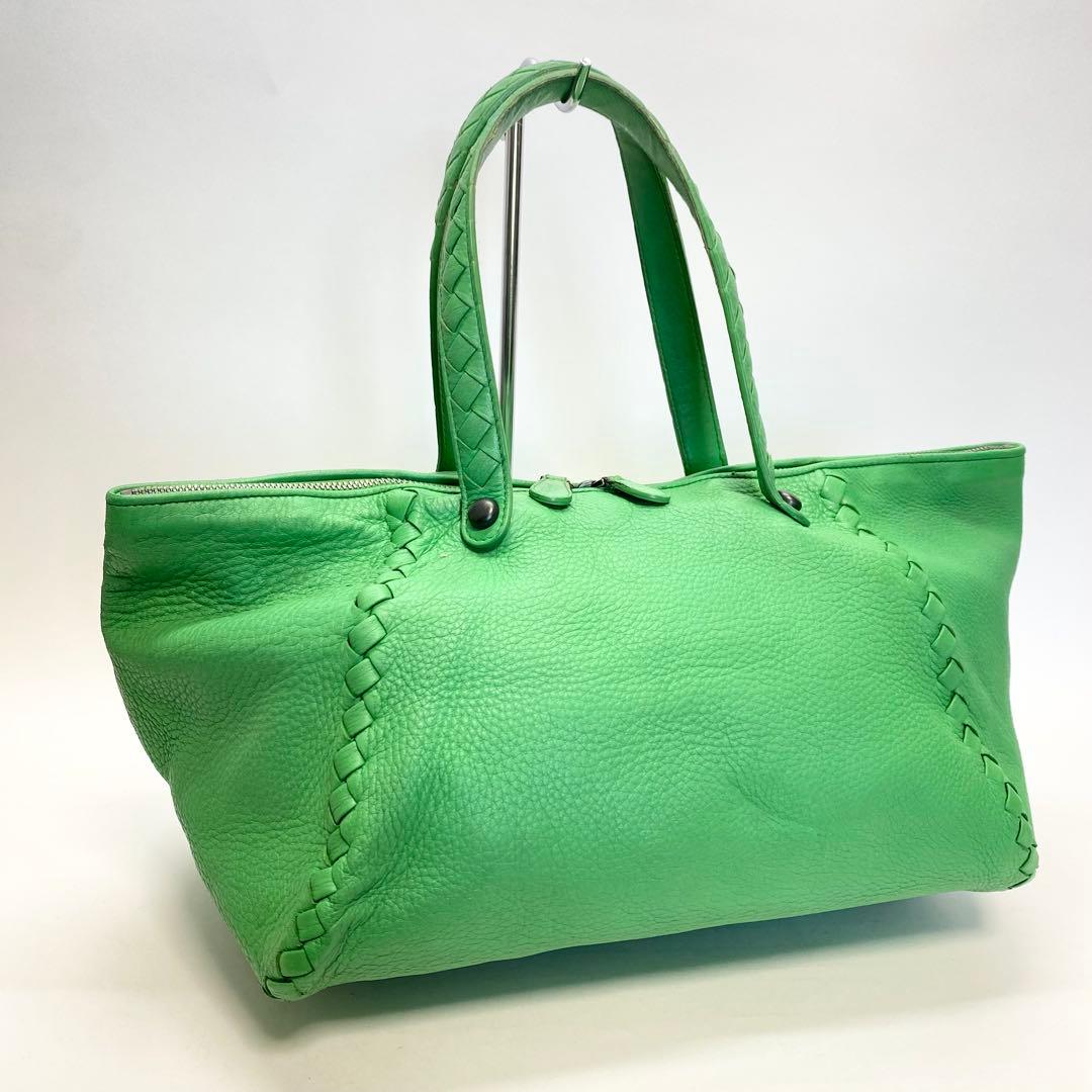 ボッテガヴェネタ グリーントートバッグ イントレチャート 編み込み