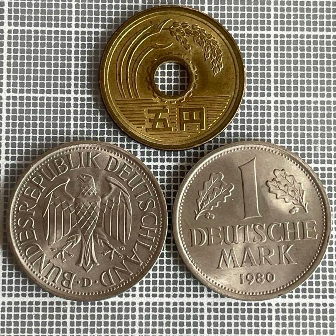 ドイツ 1マルク 1980年 新品×2 ヴィンテージコイン 外国貨幣 美品