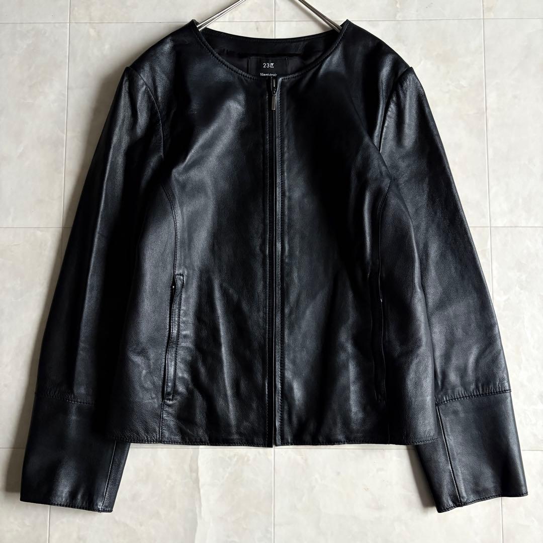 美品・特大✨23区 ノーカラーラムレザージャケット 黒 48 ゆったり ラムレザー ノーカラージャケット / 23区 | ファッション通販 【公式