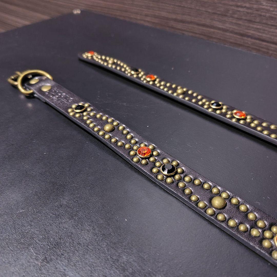 クロス橙□本革レザーフルスタッズナローベルト☆ヴィンテージアメカジ