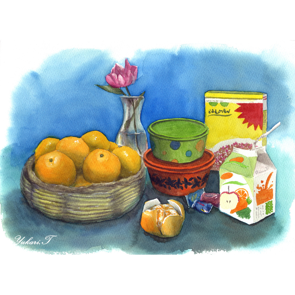 原画】on the table 2（水彩画/額無し）☆静物画 フルーツ 絵画