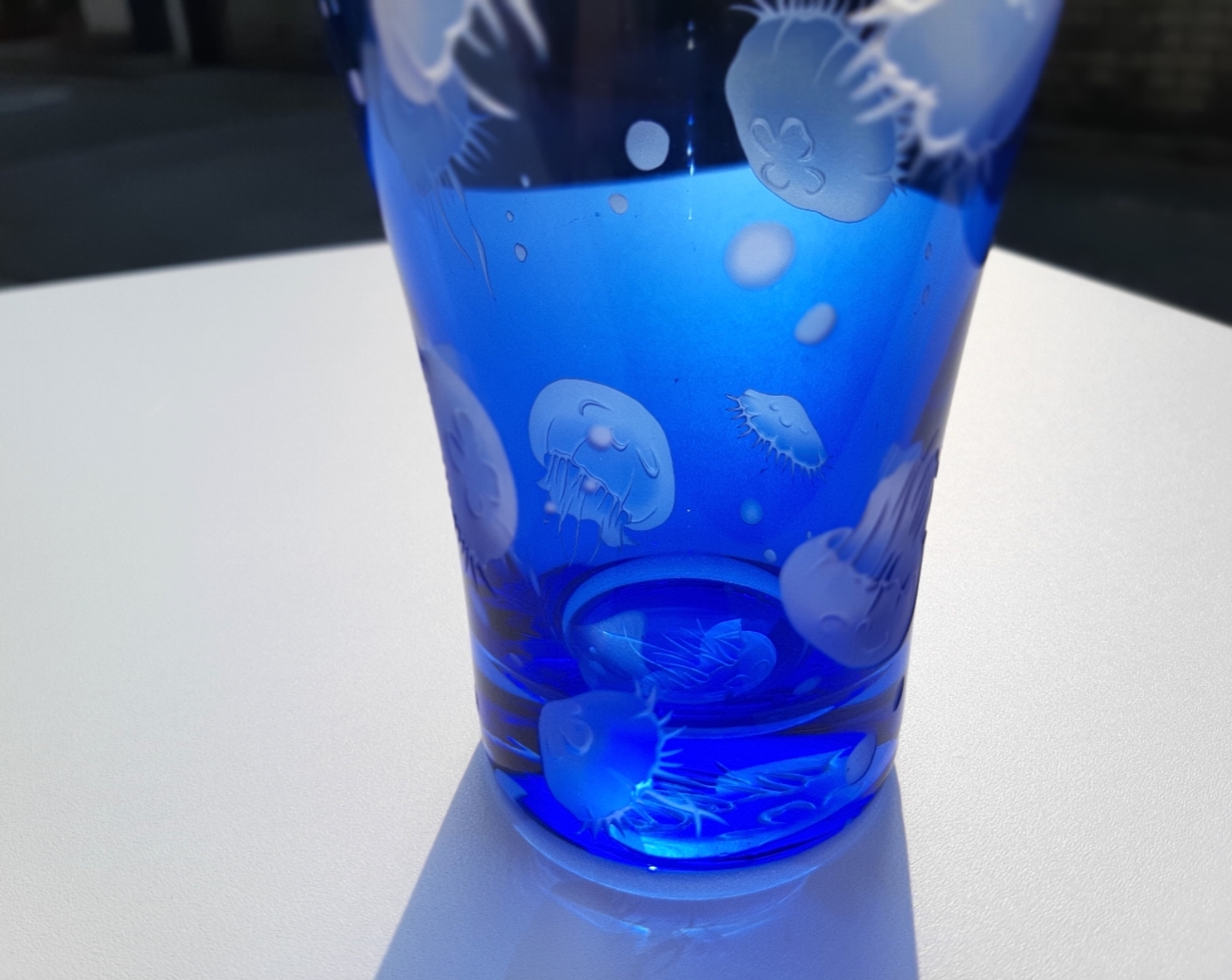 受注制作】透き通る透明感 水くらげグラス サンドブラスト 父の日 母の