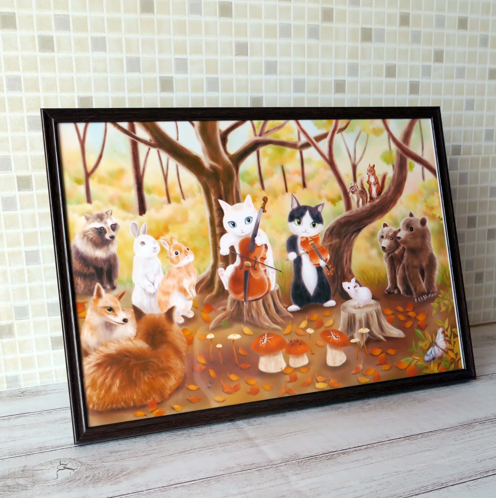 A4ポスター〈秋の森の演奏会～にゃんこの音楽会②〉バイオリンとチェロ