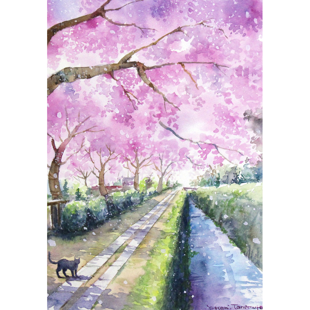 原画】癒しの森（水彩画/額無し）☆紅葉 秋 風景画 絵画インテリア