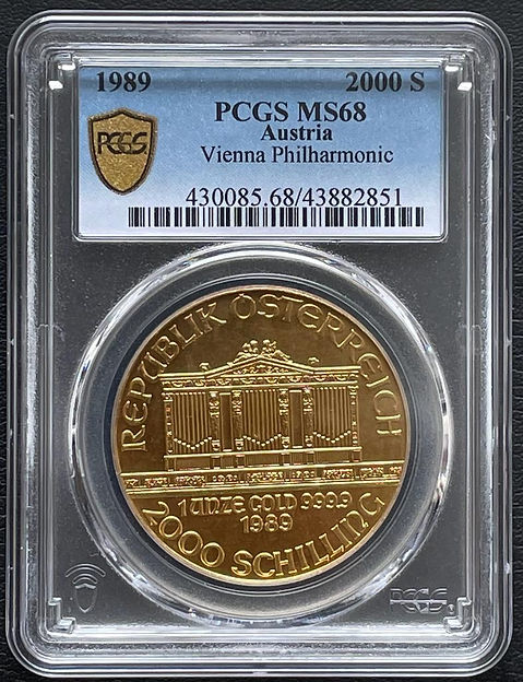 1989年ウィーンハーモニー金貨2000シリングPCGS MS68 旧硬貨