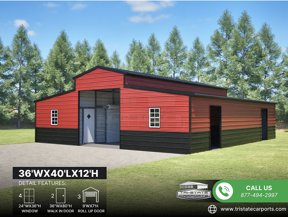 36'WX40'LX12'H VERTICAL ROOF BARN SKU 155 | Tri State Carports