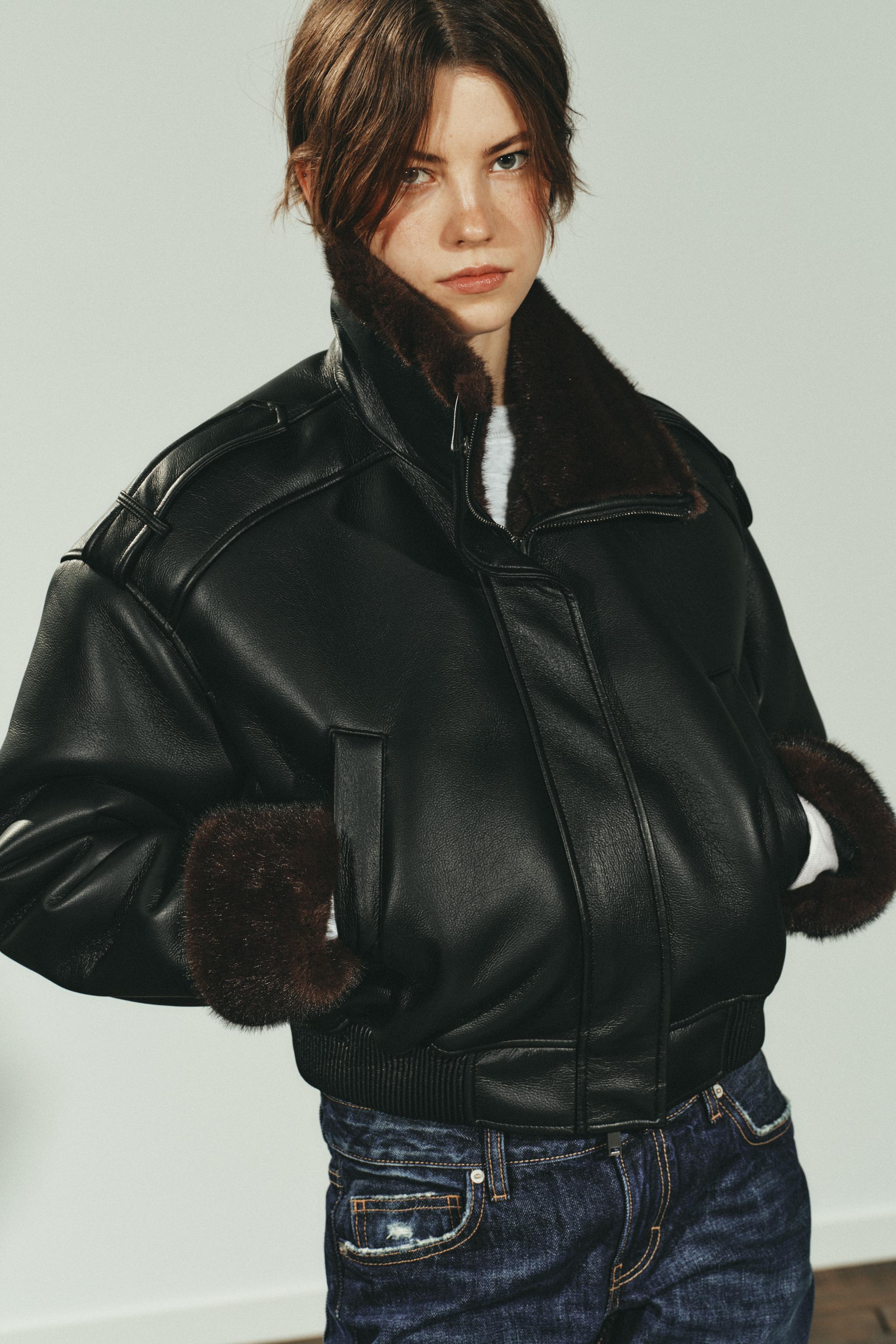DOUBLE-FACED FAUX LEATHER BOMBER JACKET - Black | ZARA United States