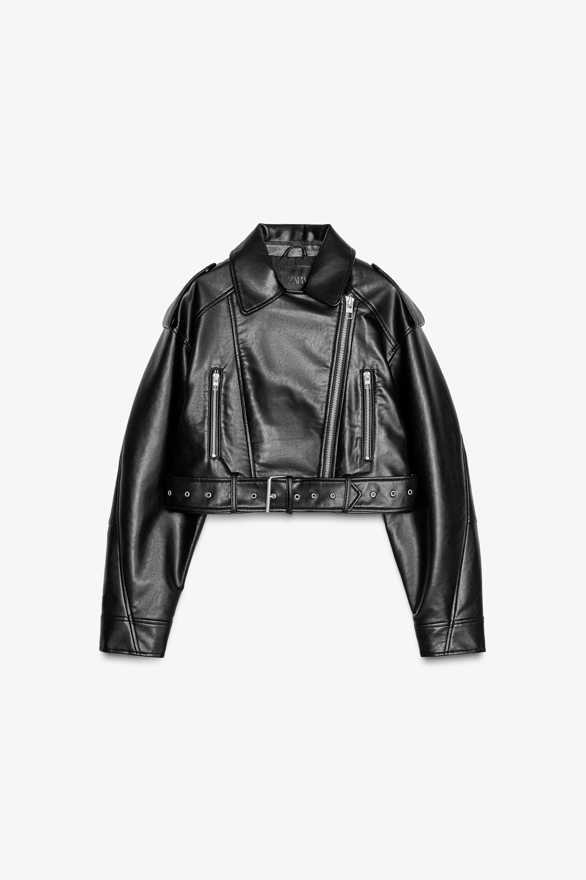 フェイクレザー クロップド ライダースジャケット - ブラック | ZARA