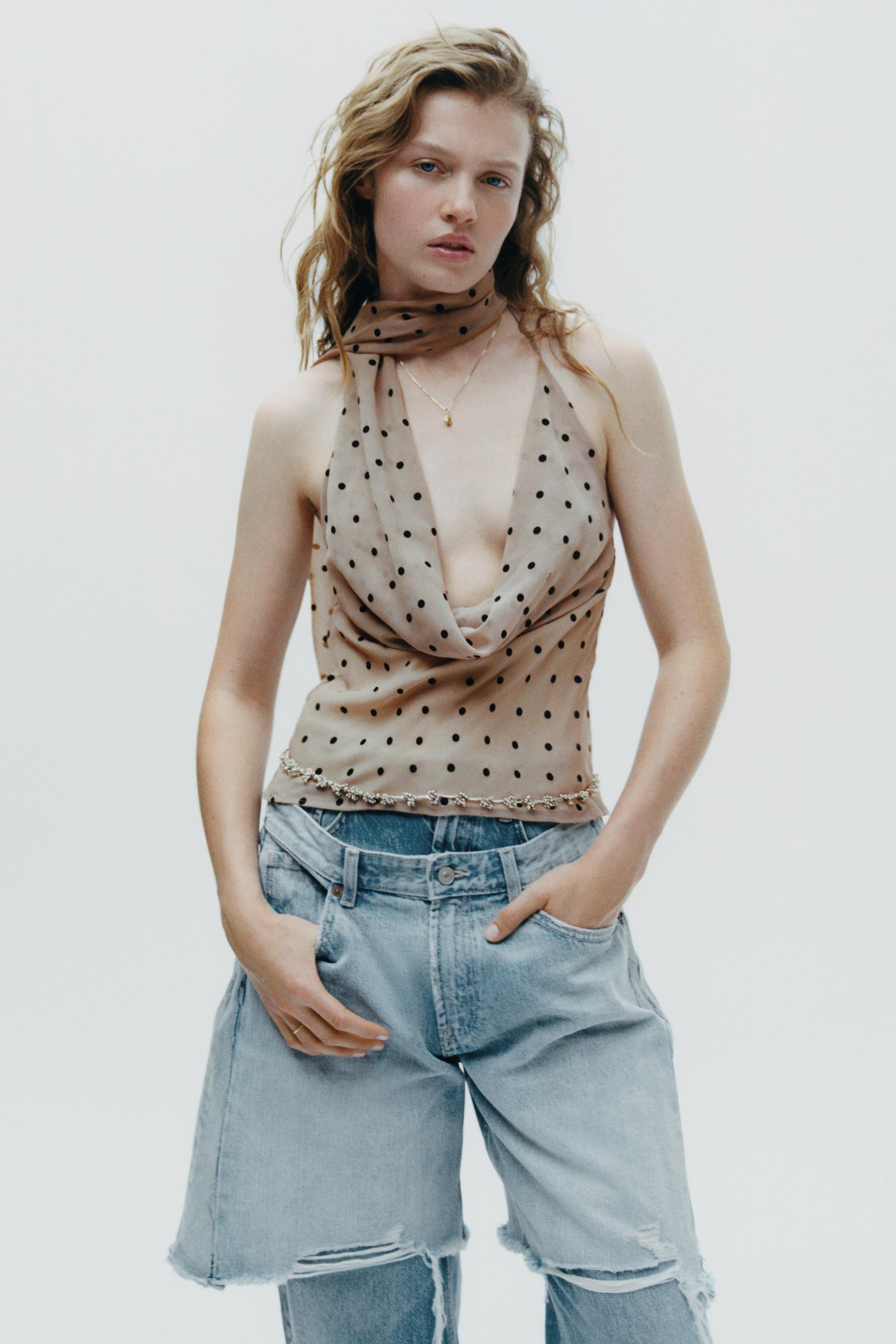 POLKA DOT HALTER SCARF TOP - Beige / Taupe brown | ZARA United States
