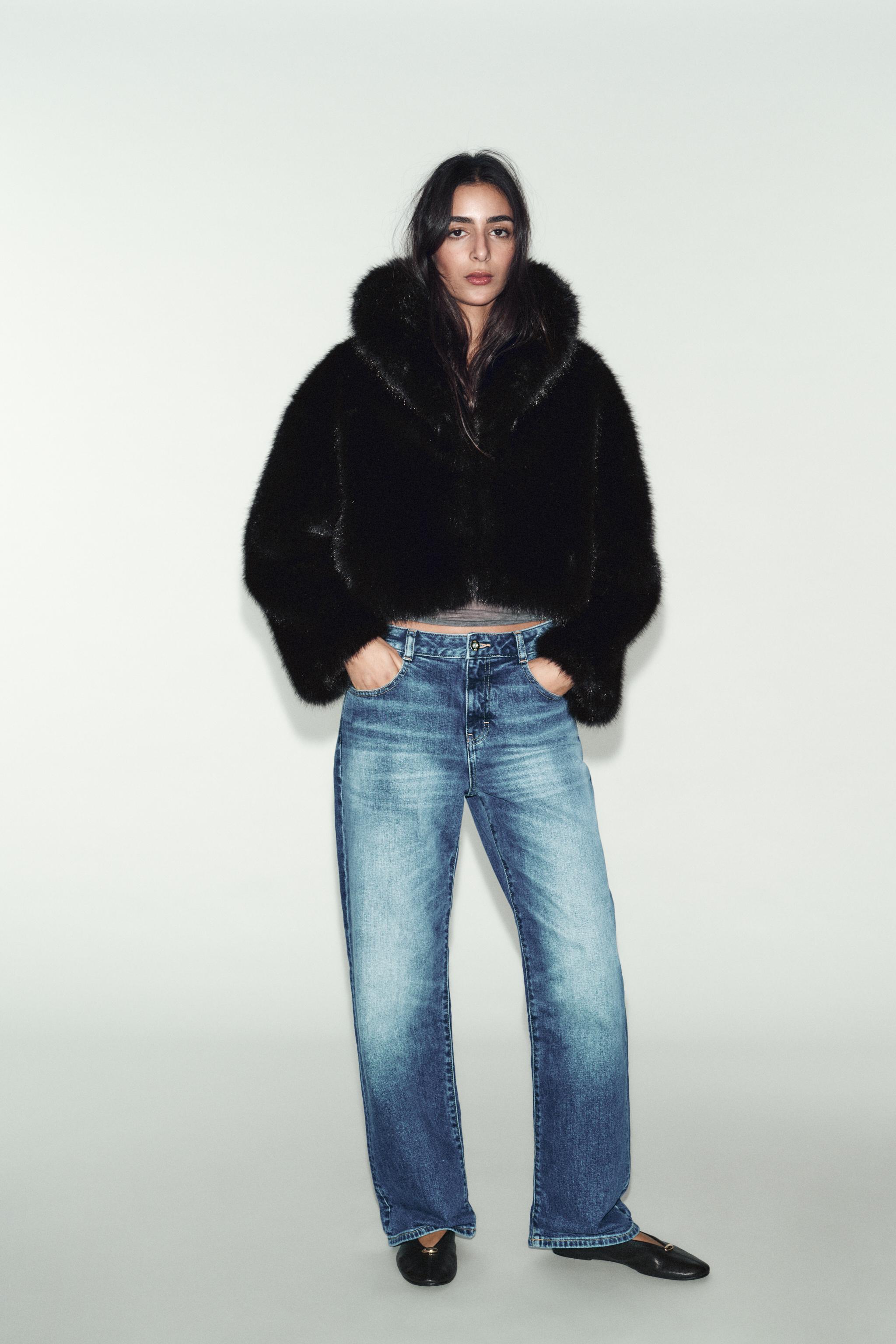 フェイクファーラペルカラーショートコート - ブラック | ZARA Japan
