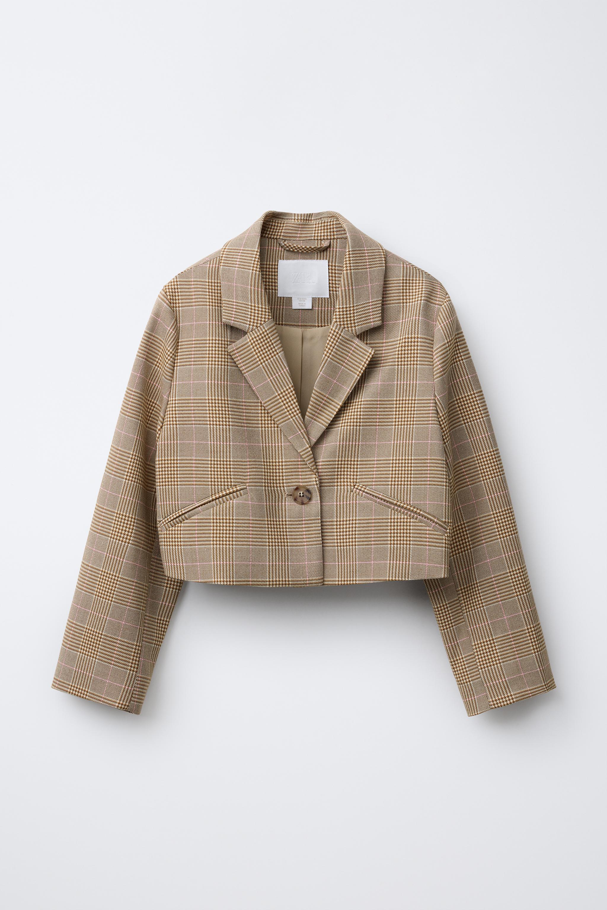 チェック柄クロップドブレザー - ライトベージュ | ZARA Japan / 日本