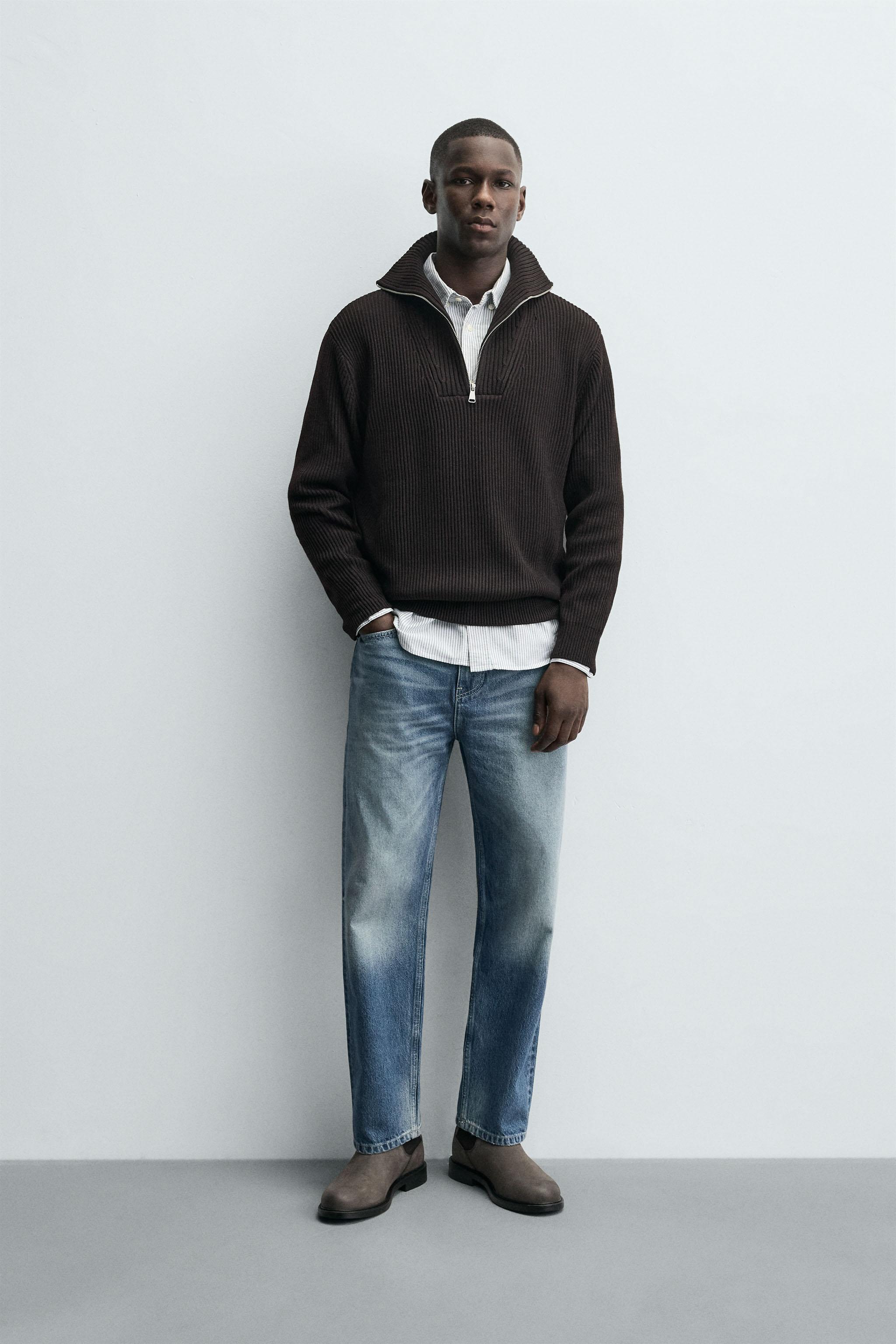 PURL KNIT QUARTER-ZIP JUMPER - Chocolate | ZARA Turkey