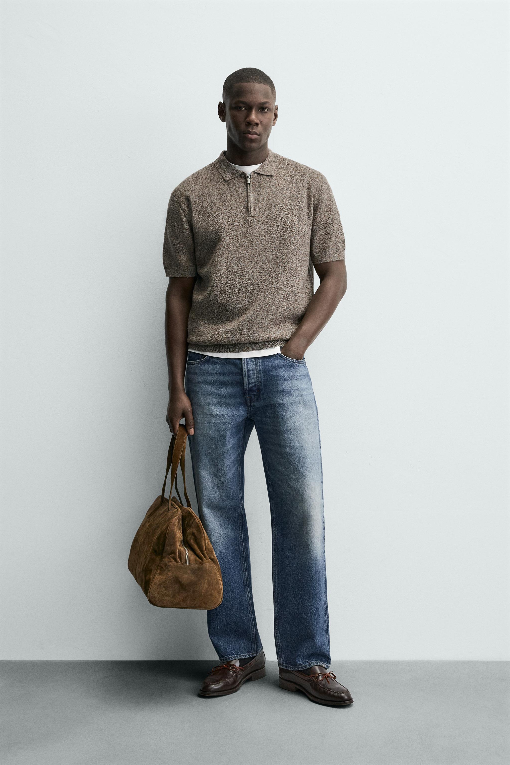 KNIT ZIP POLO SHIRT - Brown / White | ZARA United States