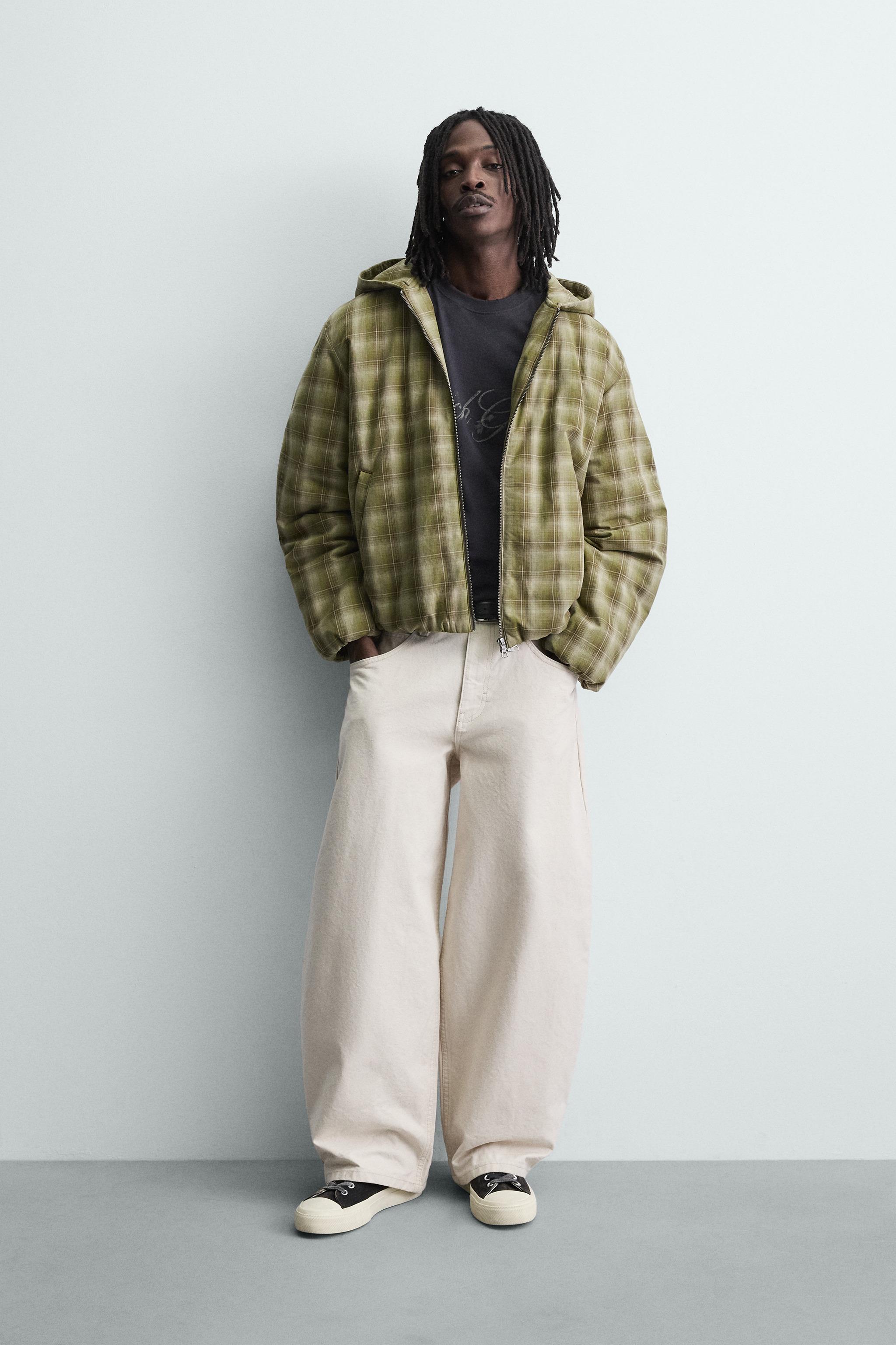 チェック柄フーデッドジャケット - ライトグリーン | ZARA Japan / 日本