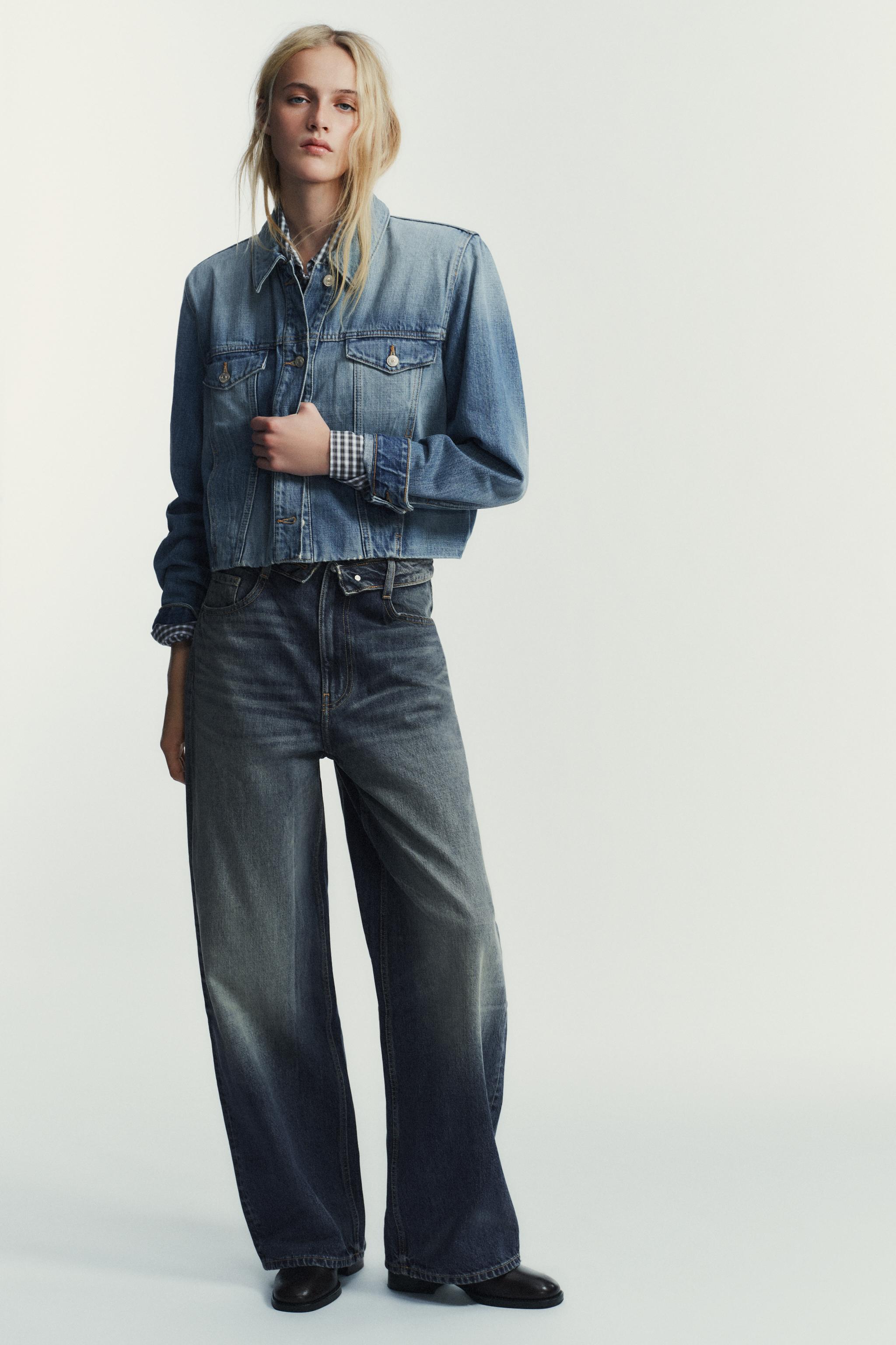 TRF ミッドライズ折り返しウエストデニムパンツ - ブルー | ZARA Japan