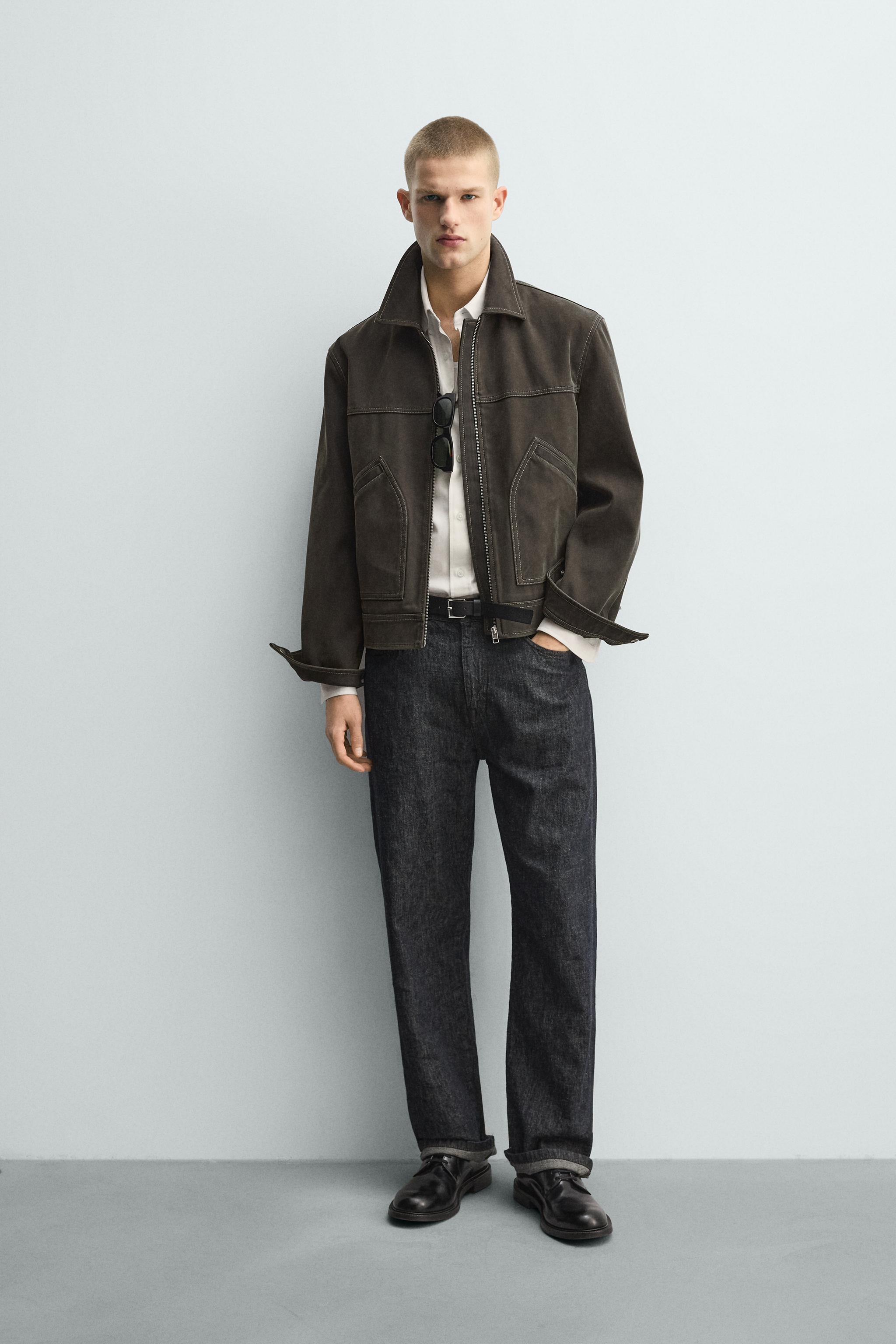 ウォッシュドエフェクト ステッチジャケット - ブラウン | ZARA Japan