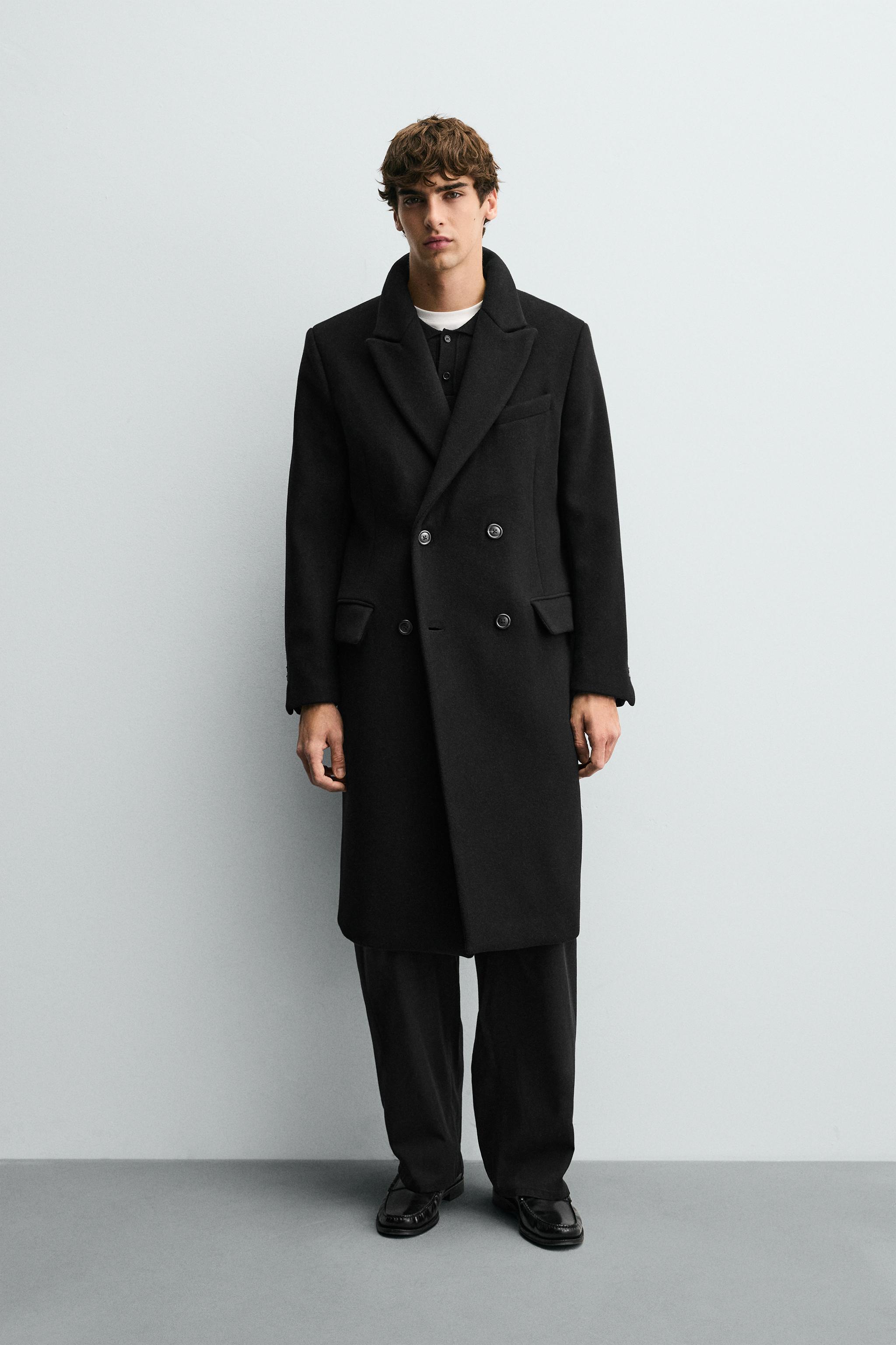 CASACO CRUZADO MISTURA LÃ MANTECO ® - Preto | ZARA Brasil