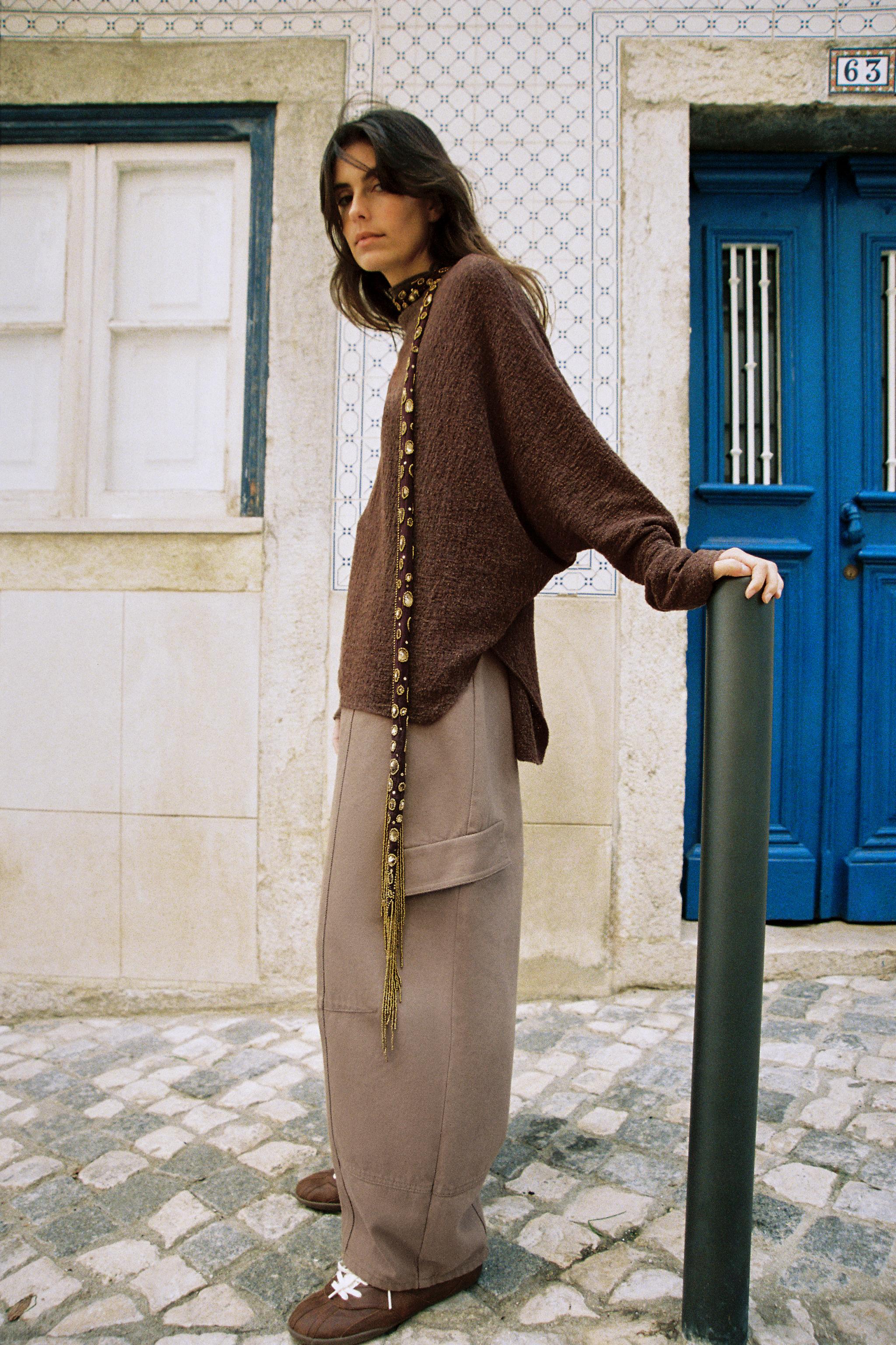 ポンチョ風ニットセーター - ブラウン | ZARA Japan / 日本