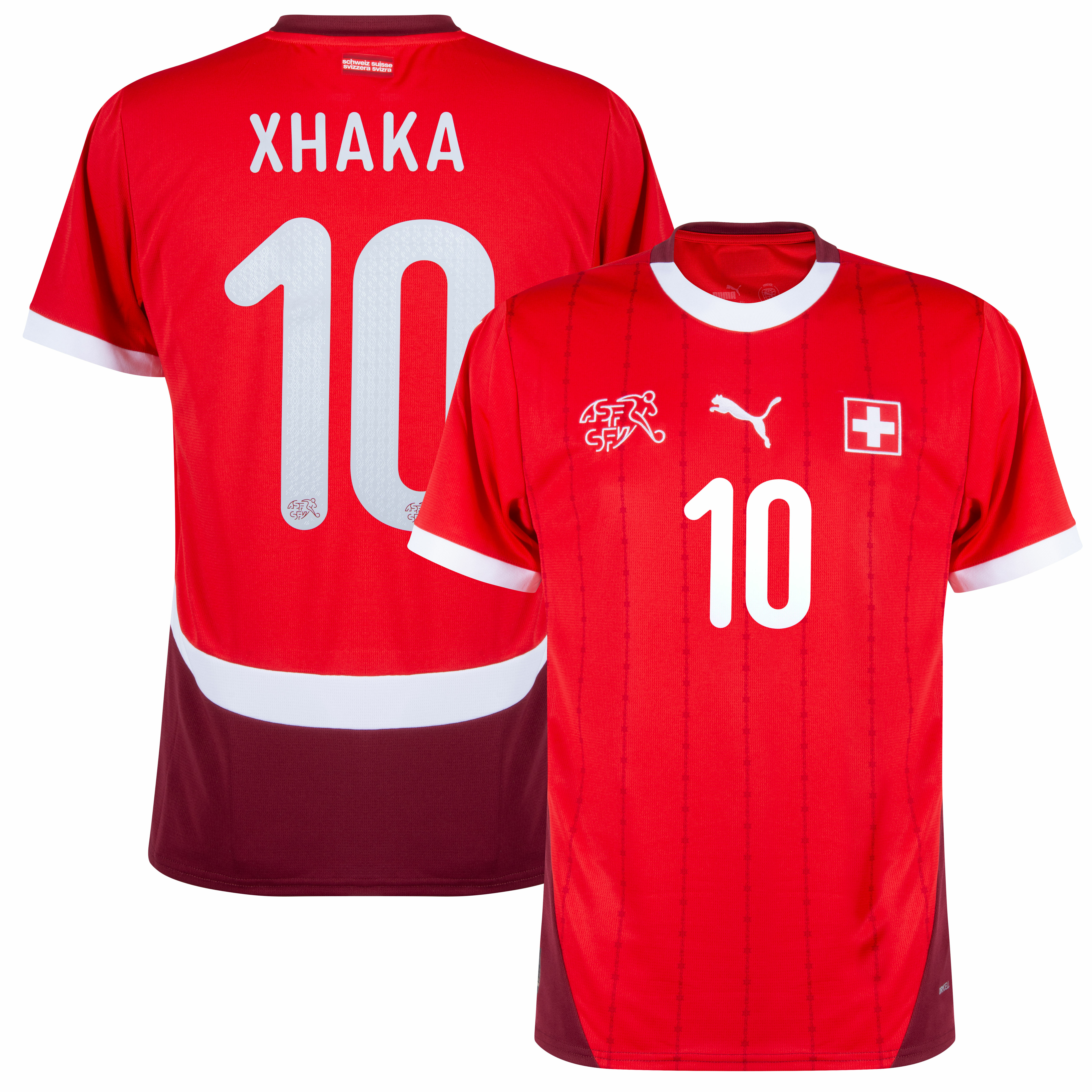 Puma Switzerland Home Xhaka 10 Jersey 2024-2025 (Official Printing)