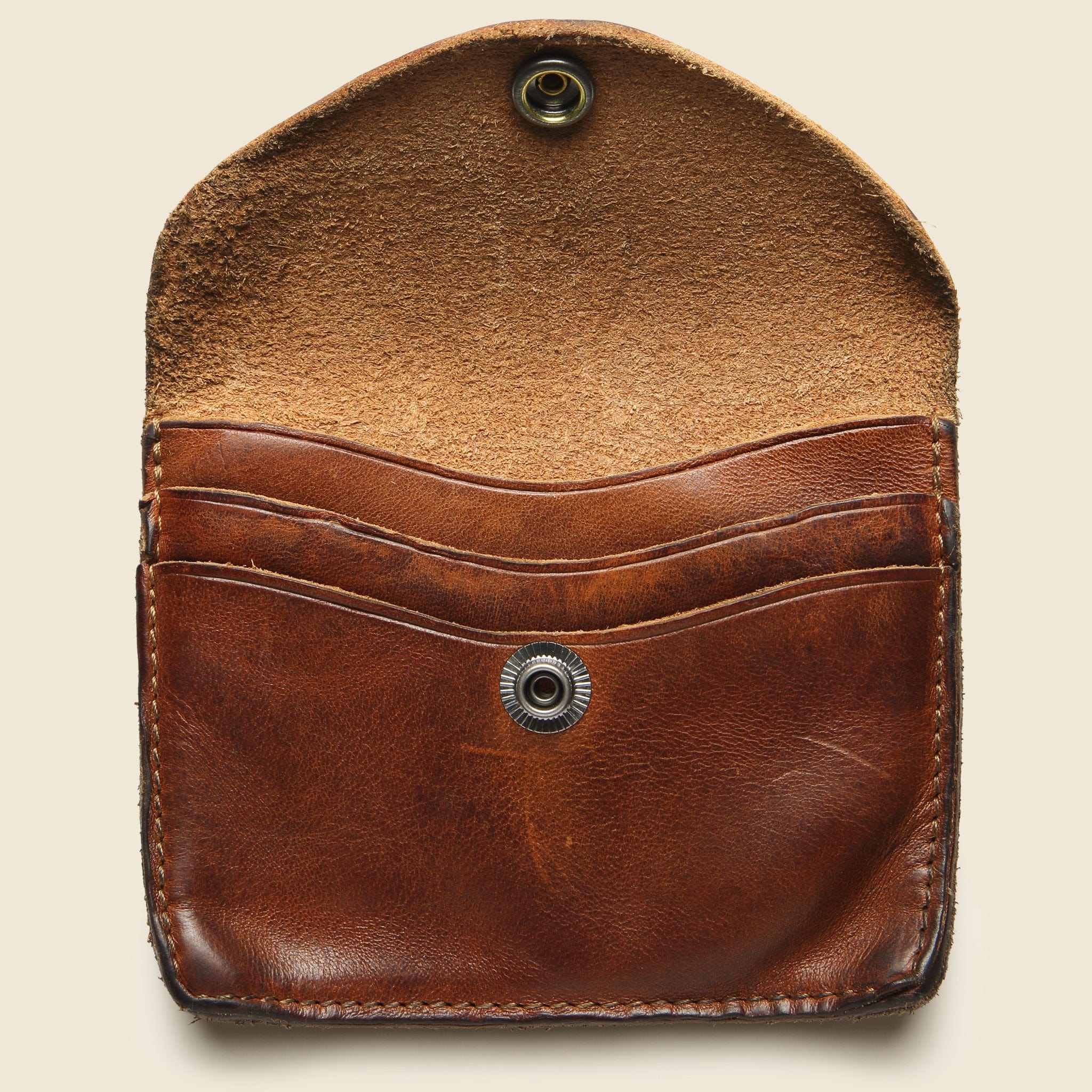 Tumbled Leather Card Wallet - Dark Brown