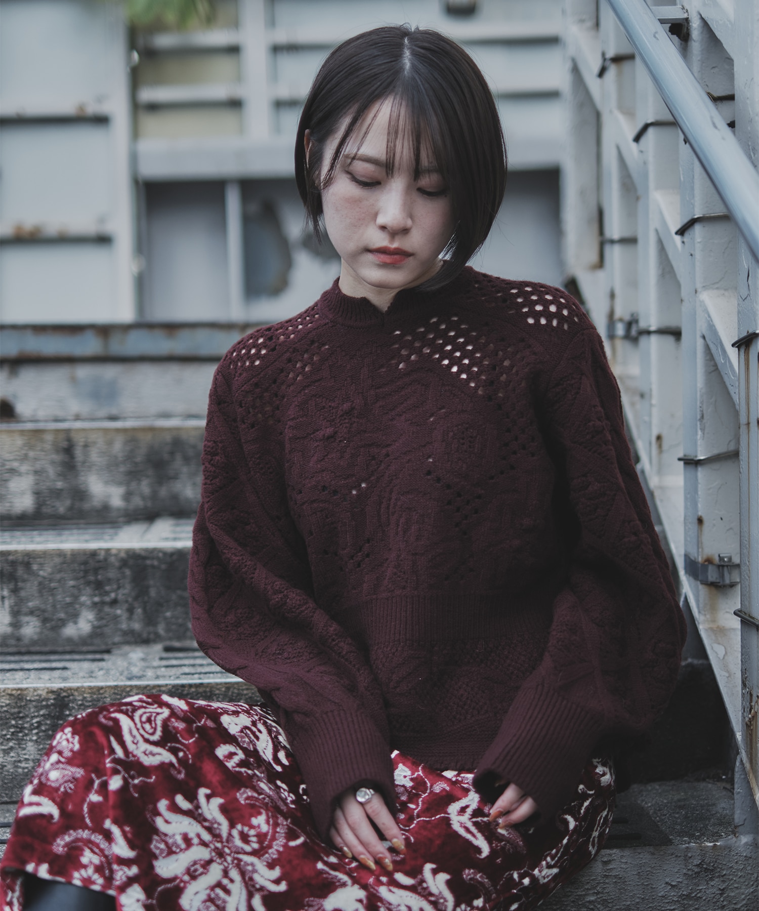 Multi Pattern Low Gauge Knitted Top(1 WINE): Mame Kurogouchi