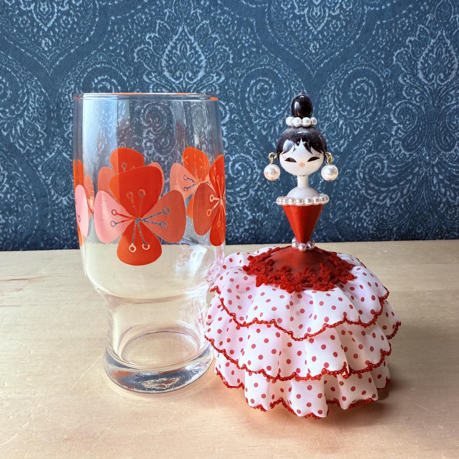 佐々木ガラス ラブリー6タンブラー くびれグラス オレンジ花柄 梅柄 G508